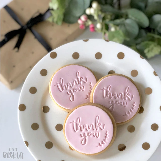 Custom Cookie Cutters Embosser - Thank You #2 (Pink)