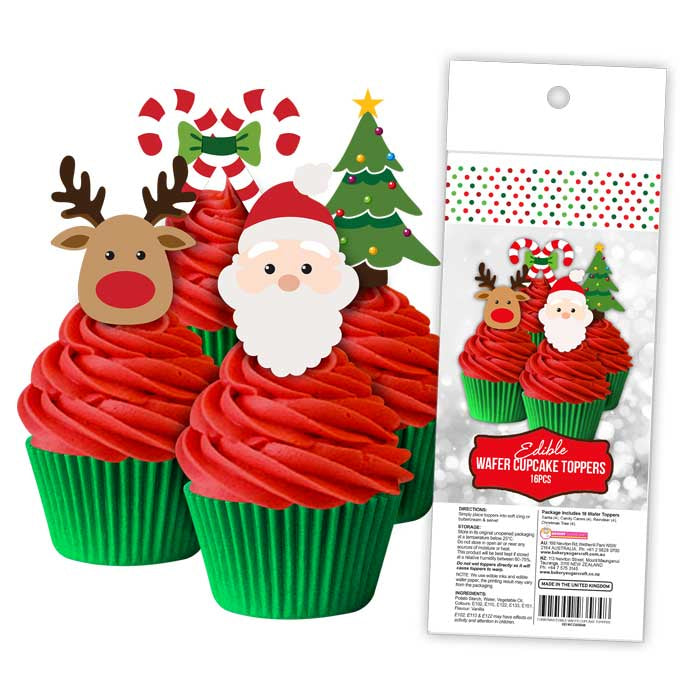 Edible Wafer Cupcake Toppers - Christmas Best Before 6/24