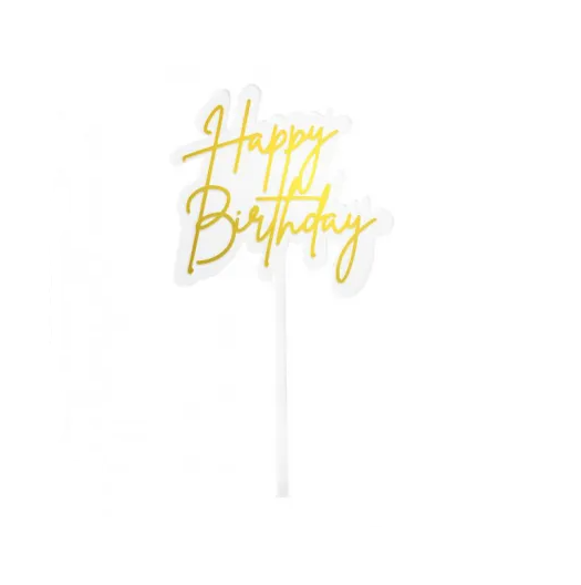 Go Bake Happy Birthday Cake Topper - Elegant Gold