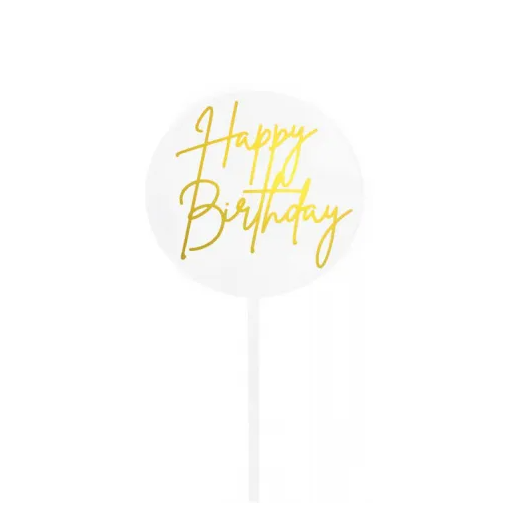 Go Bake Happy Birthday Cake Topper - Round Gold