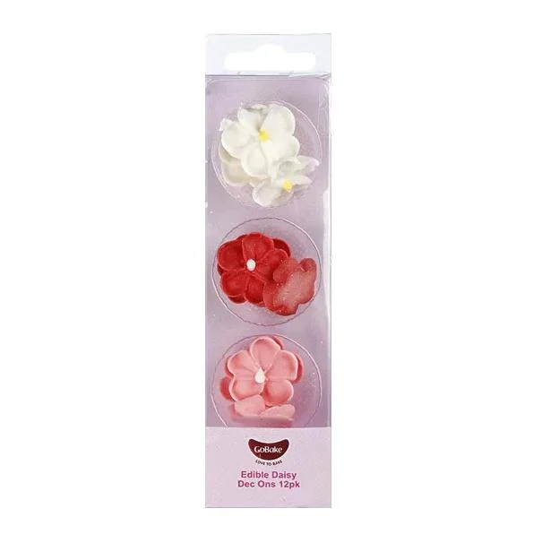 Go Bake 12pc Daisy Dec Ons - Pink/Red/White