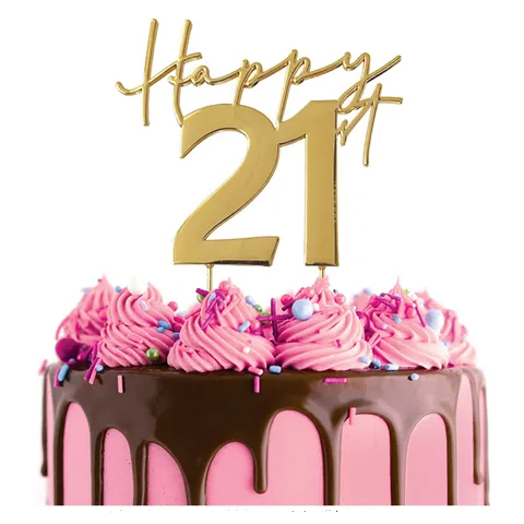 Happy 21st Metal Cake Topper - Gold