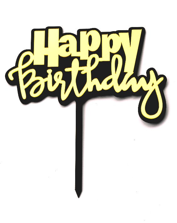 Happy Birthday Acrylic Cake Topper #6 - Black and Gold