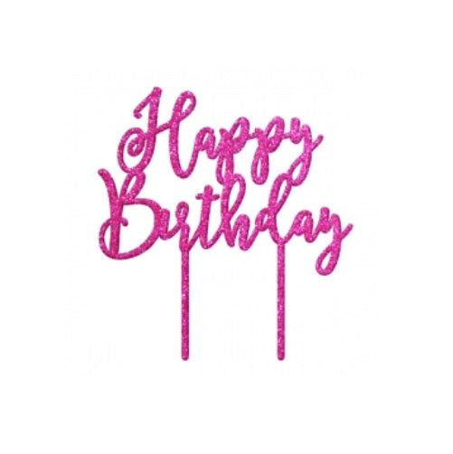 Happy Birthday Acrylic Cake Topper - Pink Glitter
