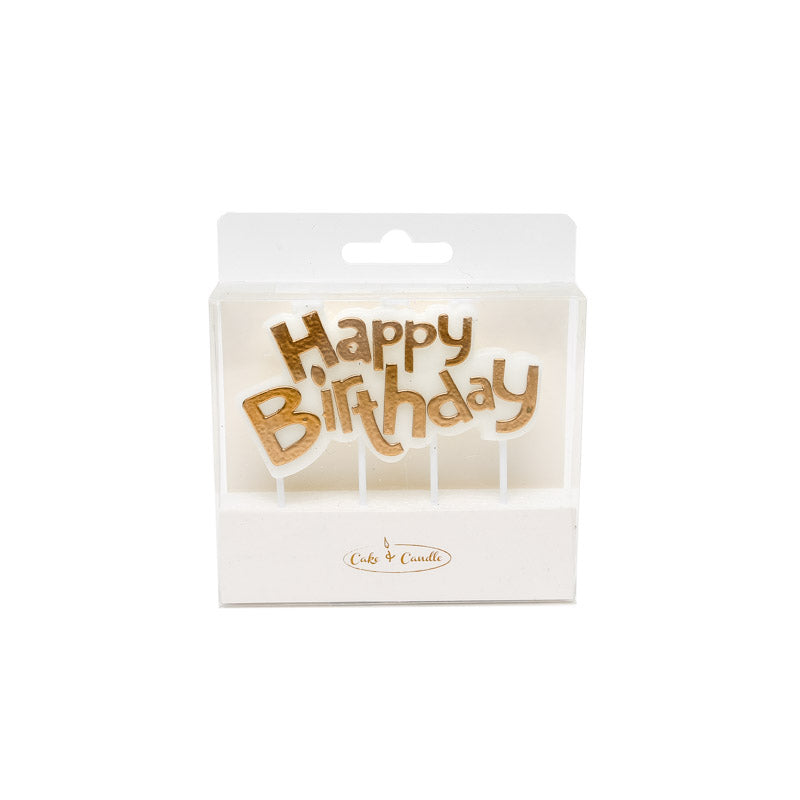 Cake & Candle Happy Birthday Candle - Gold