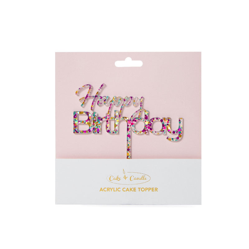 Cake & Candle Rainbow Glitter Cake Topper - Happy Birthday