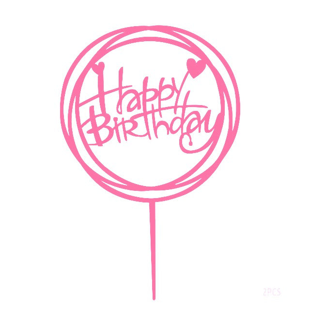 Happy Birthday Round Swirl Acrylic Cake Topper - Pink