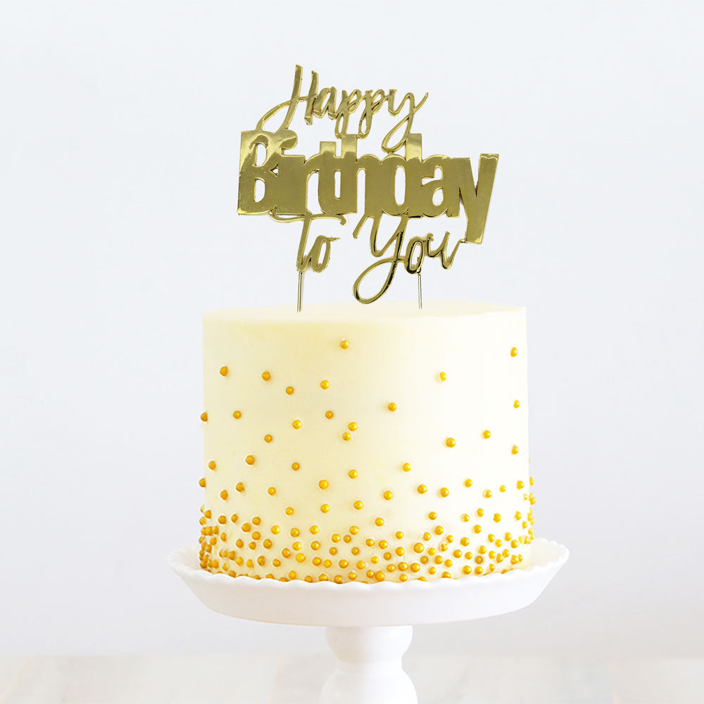 Happy Birthday to You Metal Cake Topper - Gold