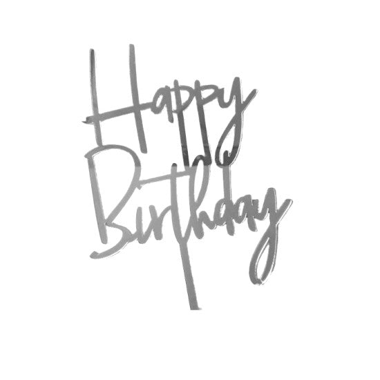 Happy Birthday Acrylic Cake Topper #5 - Silver
