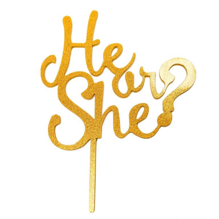 He or She Gender Reveal Acrylic Cake Topper
