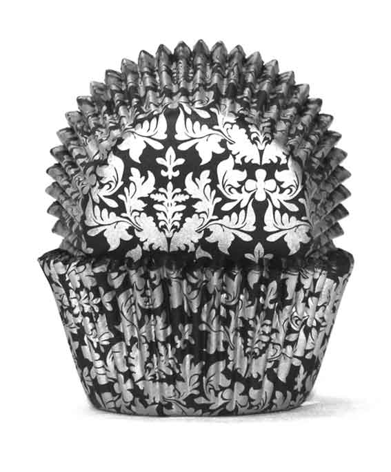 High Tea Cupcake Cases - Baking Cups - Black-Silver 100