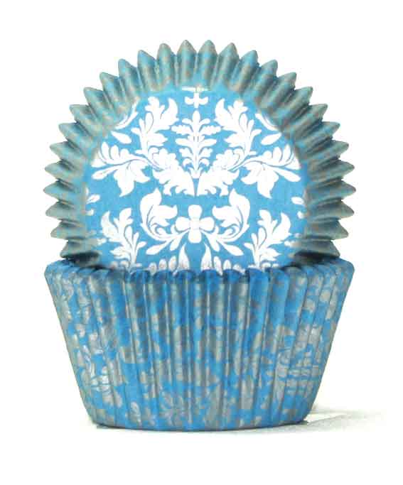 High Tea Cupcake Cases - Baking Cups- Blue-Silver 100