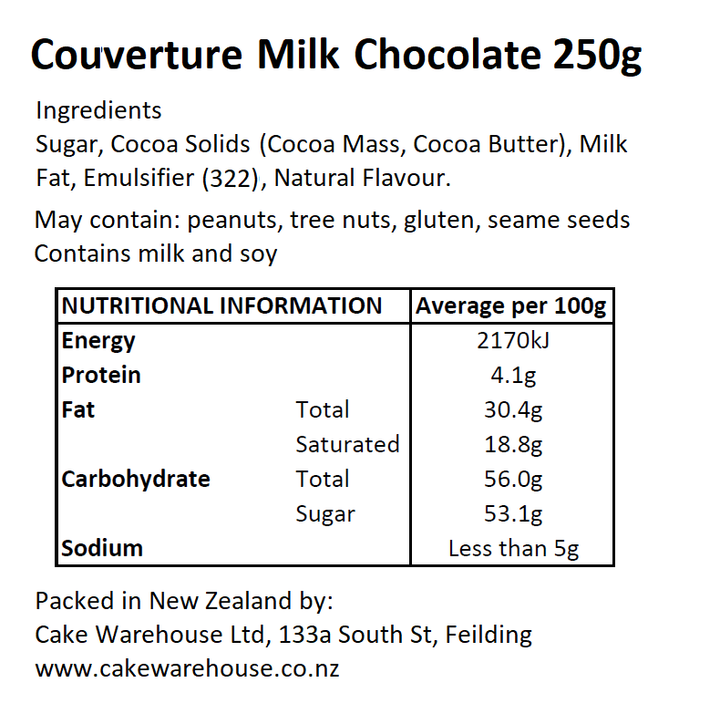 Couverture Milk Chocolate 250g
