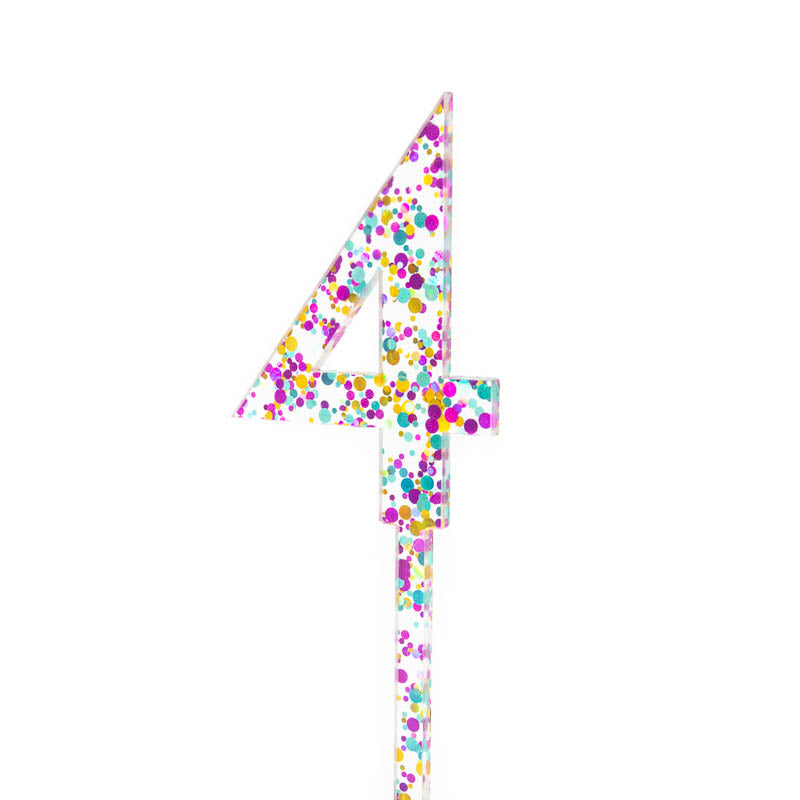 Cake & Candle Rainbow Glitter Cake Topper - Number 4