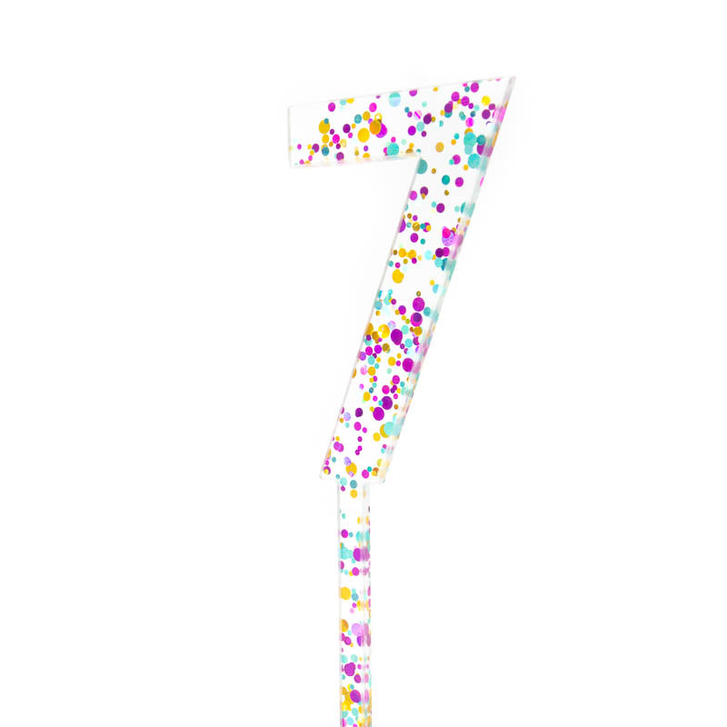Cake & Candle Rainbow Glitter Cake Topper - Number 7