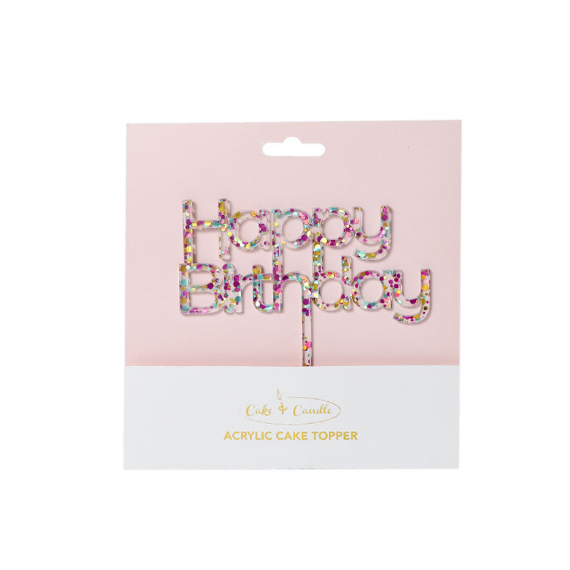 Cake & Candle Rainbow Glitter Cake Topper - Happy Birthday #2