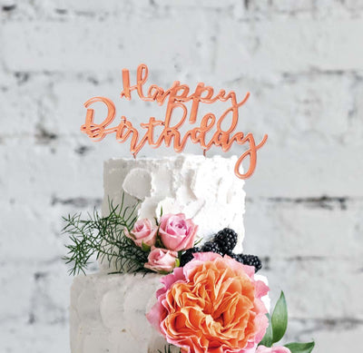 Happy Birthday Rose Gold Plated Cake Topper #1