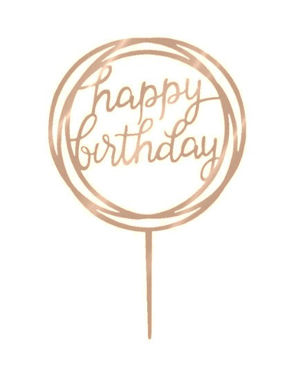 Happy Birthday Round Swirl Acrylic Cake Topper - Rose